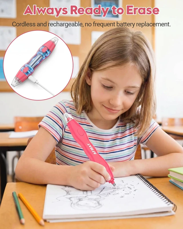 Alt view image 4 of 6 - Electric Eraser with 140 Eraser Refills, Rechargeable Pencil Erasers for Artists, Electric Erasers for Drafting, Drawing, Painting, Sketching, Architectural Plans, Detailer Tool EE25(Red)