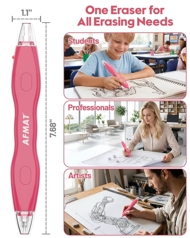 Alt view image 6 of 6 - Electric Eraser with 140 Eraser Refills, Rechargeable Pencil Erasers for Artists, Electric Erasers for Drafting, Drawing, Painting, Sketching, Architectural Plans, Detailer Tool EE25(Red)