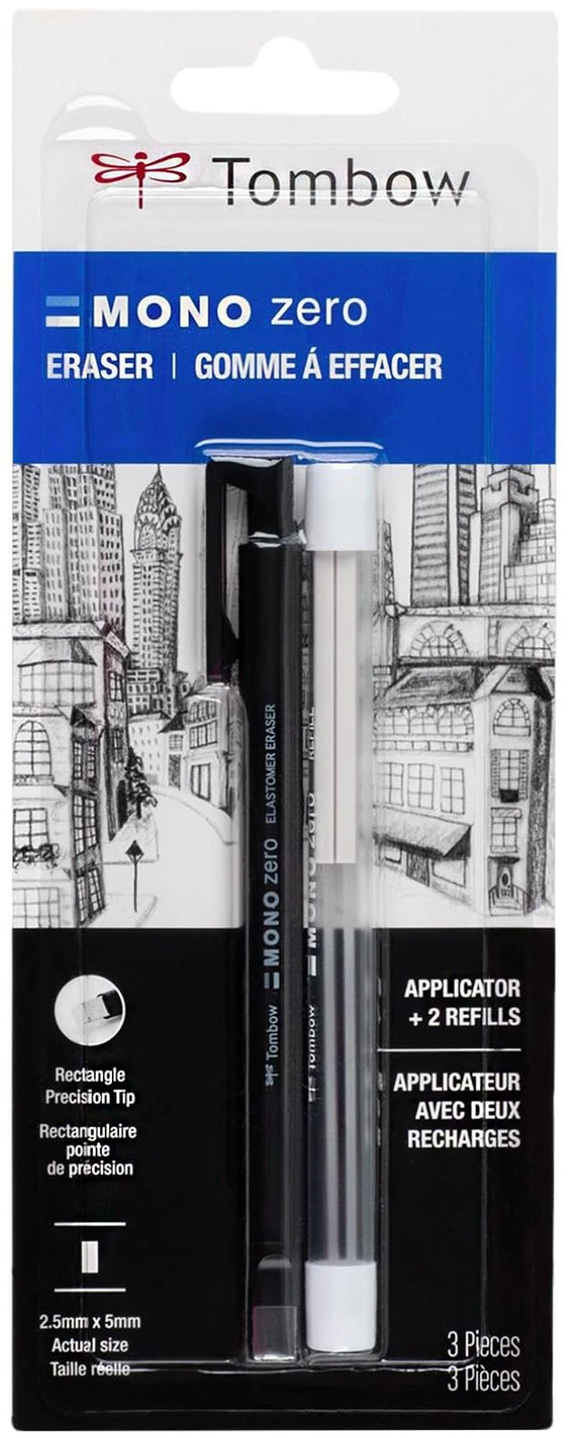 Main image of 57317 Mono Zero Eraser Value Pack, Rectangle 2.5mm. Precision Tip Pen-Style Eraser with Refill