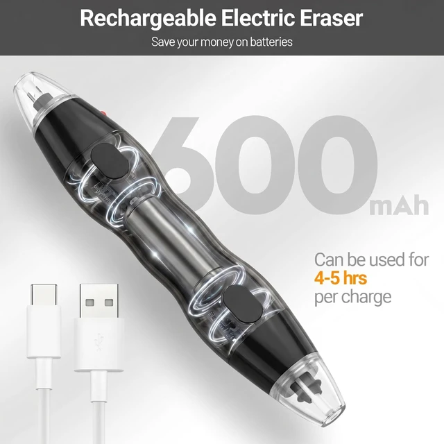 Alt view image 6 of 7 - Electric Eraser, with 140 Eraser Refills, Rechargeable Pencil Erasers for Artists, Electric Erasers for Drafting, Drawing, Painting, Sketching, Architectural Plans, Detailer Tool EE25(Black)