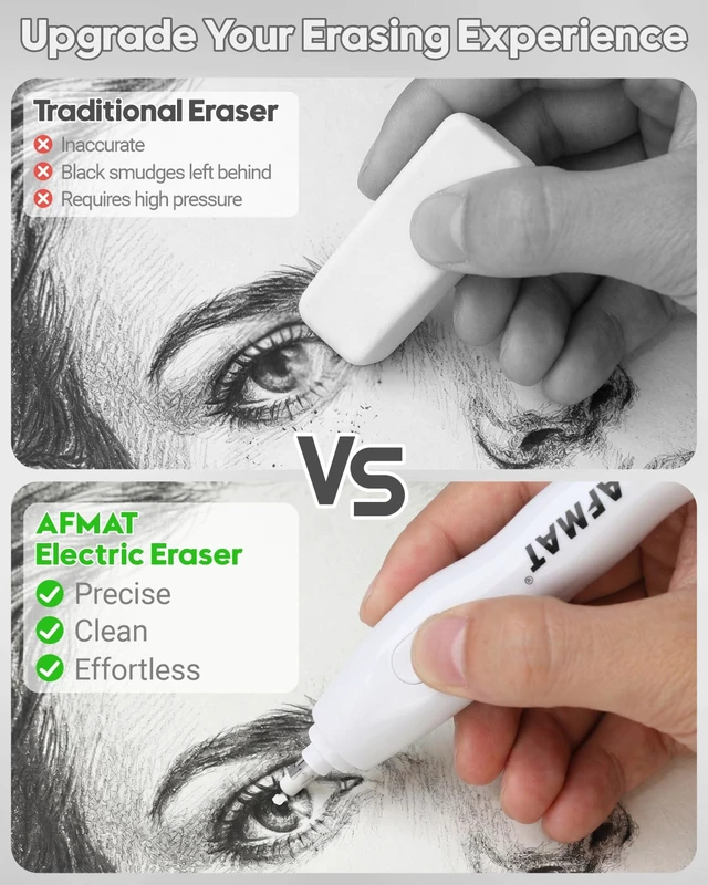 Alt view image 2 of 6 - Electric Eraser, Dual Tip, 140 Eraser Refills, Rechargeable Pencil Erasers for Artists, Electric Erasers for Drafting, Drawing, Painting, Sketching, Architectural Plans, Detailer Tool EE25
