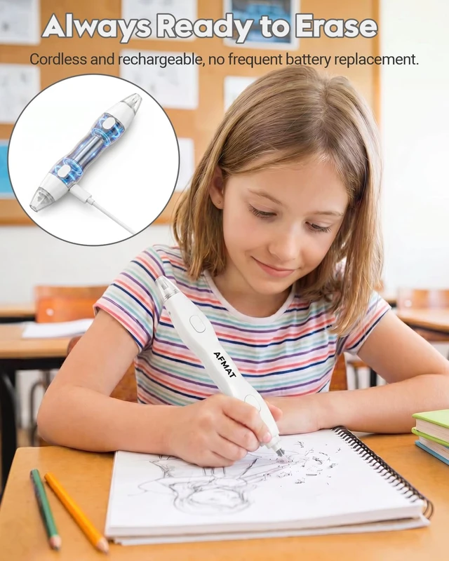 Alt view image 4 of 6 - Electric Eraser, Dual Tip, 140 Eraser Refills, Rechargeable Pencil Erasers for Artists, Electric Erasers for Drafting, Drawing, Painting, Sketching, Architectural Plans, Detailer Tool EE25