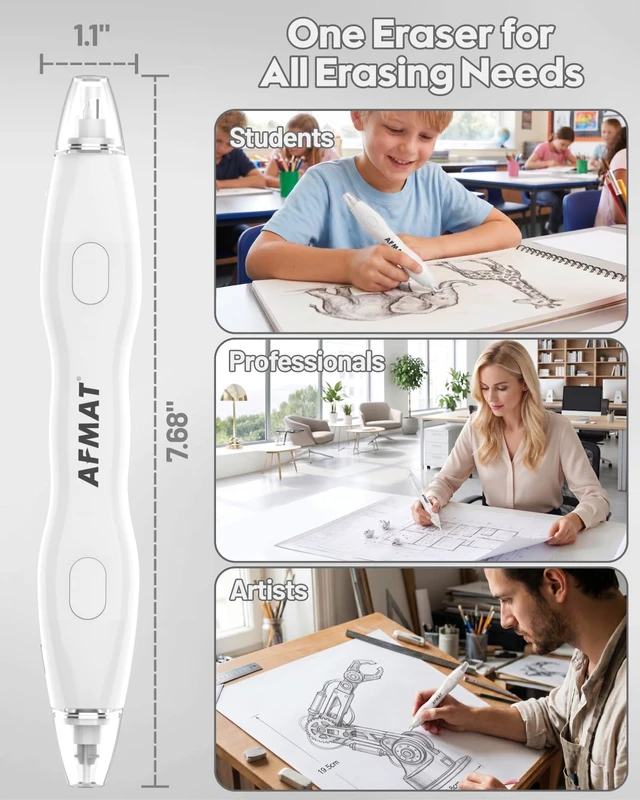 Alt view image 6 of 6 - Electric Eraser, Dual Tip, 140 Eraser Refills, Rechargeable Pencil Erasers for Artists, Electric Erasers for Drafting, Drawing, Painting, Sketching, Architectural Plans, Detailer Tool EE25