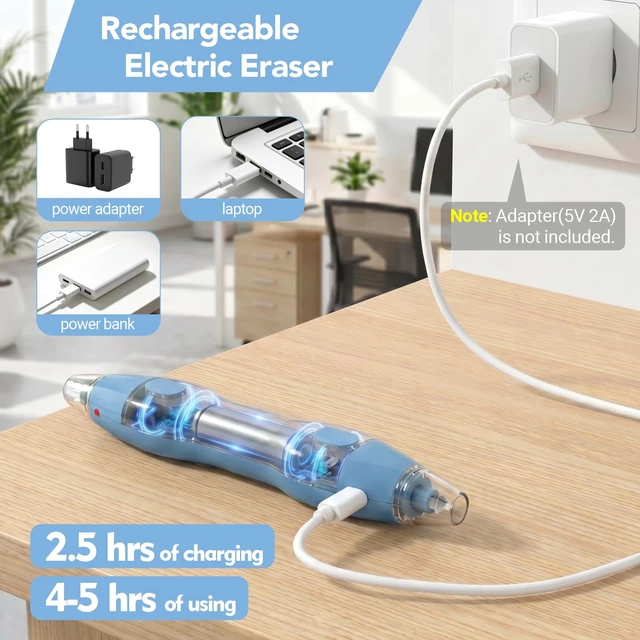 Alt view image 3 of 7 - Electric Eraser, with 140 Eraser Refills, Rechargeable Pencil Erasers for Artists, Electric Erasers for Drafting, Drawing, Painting, Sketching, Architectural Plans, Detailer Tool EE25