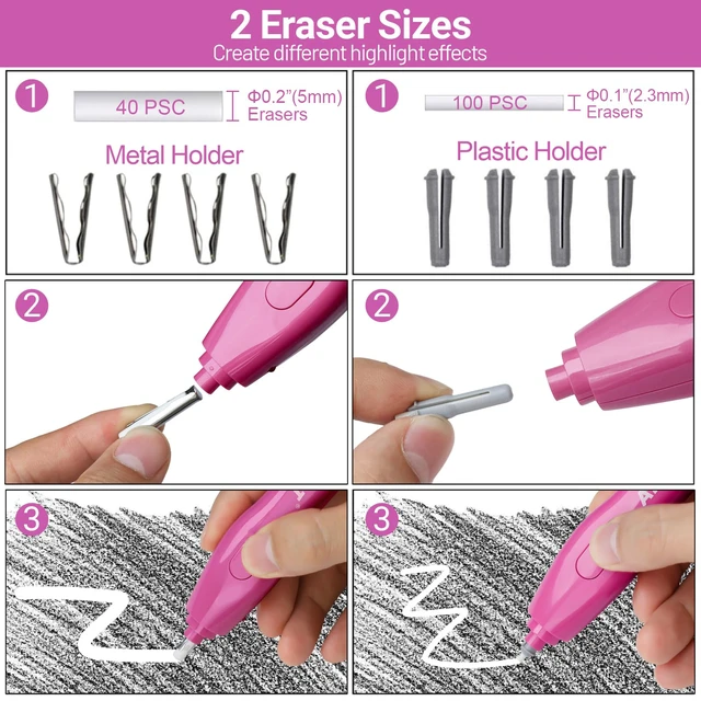 Alt view image 3 of 7 - Electric Eraser, with 140 Eraser Refills, Rechargeable Pencil Erasers for Artists, Electric Erasers for Drafting, Drawing, Painting, Sketching, Architectural Plans, Detailer Tool EE25(Rose Red)
