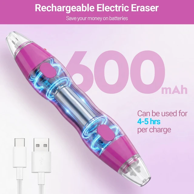 Alt view image 6 of 7 - Electric Eraser, with 140 Eraser Refills, Rechargeable Pencil Erasers for Artists, Electric Erasers for Drafting, Drawing, Painting, Sketching, Architectural Plans, Detailer Tool EE25(Rose Red)