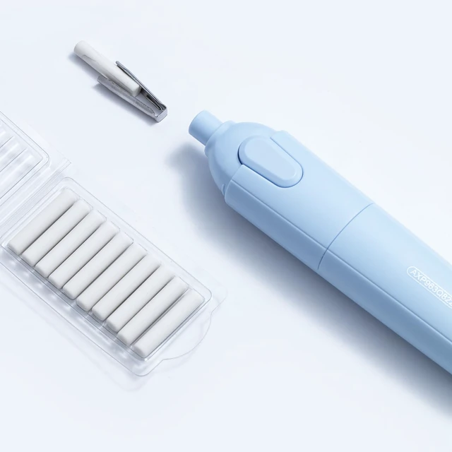 Alt view image 7 of 7 - Electric Eraser for Artists, Rechargeable 60 Eraser Refills, Automatic Portable Plastic Pen, Requires 2 AAA Batteries (Not Included), Battery Operated for Drafting, Sketching, Painting (Blue)