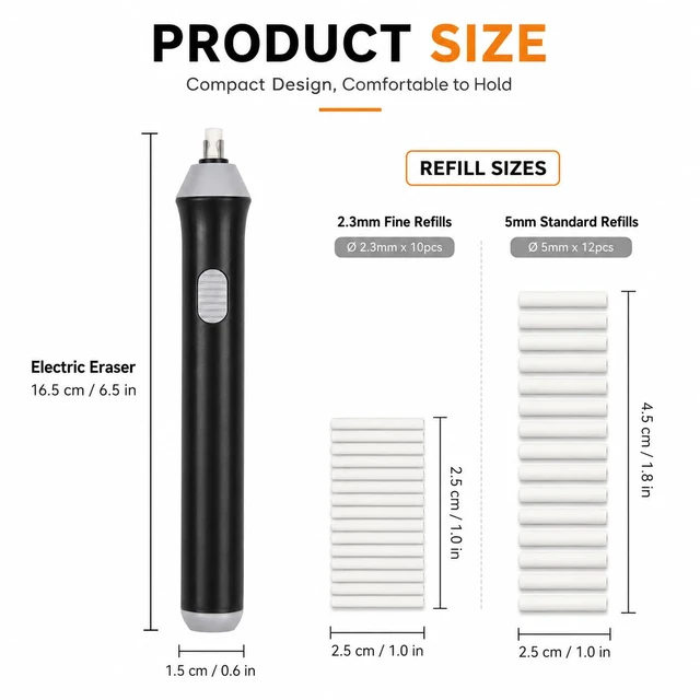 Alt view image 3 of 7 - Electric Eraser with 22 Refills for Sketching Drawing and Pencil Art | Portable Battery Powered Eraser for Precise Pencil Correction with Two Tip Sizes for Artists Students and Design Work
