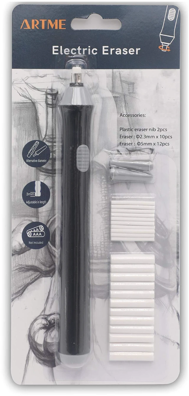 Main image of Electric Eraser with 22 Refills for Sketching Drawing and Pencil Art | Portable Battery Powered Eraser for Precise Pencil Correction with Two Tip Sizes for Artists Students and Design Work