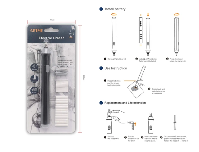 Alt view image 5 of 7 - Electric Eraser with 22 Refills for Sketching Drawing and Pencil Art | Portable Battery Powered Eraser for Precise Pencil Correction with Two Tip Sizes for Artists Students and Design Work