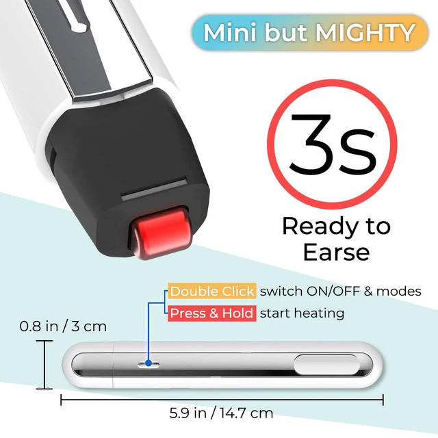 Alt view image 3 of 7 - Mini Heat Pen, Erasable Gel Ink Eraser, Thermal Print Eraser & Foil Quill | Eraser for erasable fabric markers | Thermal label eraser | Quilting marks | TCG card flattening kit | Hot foil | Heat press