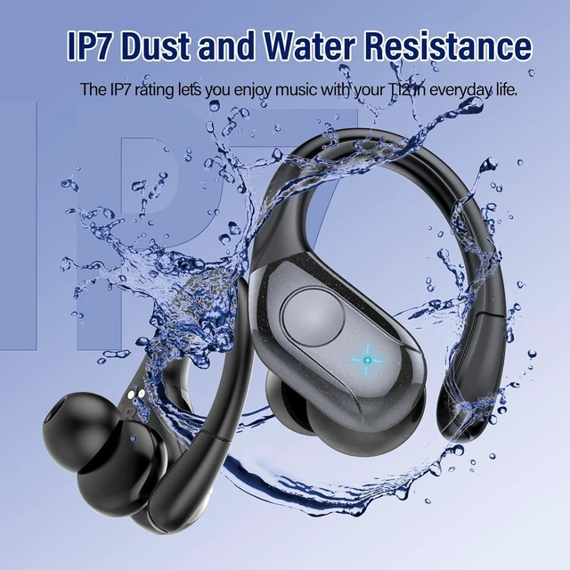 Alt view image 7 of 7 - 75H Sports Wireless Earbuds Bluetooth 5.4 Headphones Stereo Deep Bass,Black | Over Ear Buds with Earhooks, LED Display Bluetooth Earbuds with 4 ENC Mic, IP7 Waterproof Earphone for Running