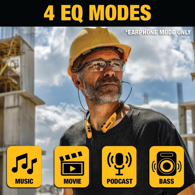 Alt view image 6 of 7 - Heavy Duty 2-in-1 Neckband Bluetooth Headphones w/Built-in Speakers, Jobsite Wearable Speaker & Around Neck Headphones, Wireless Bluetooth Headset, 60+ Hrs Hands-Free Music/Calls, Carry Pouch