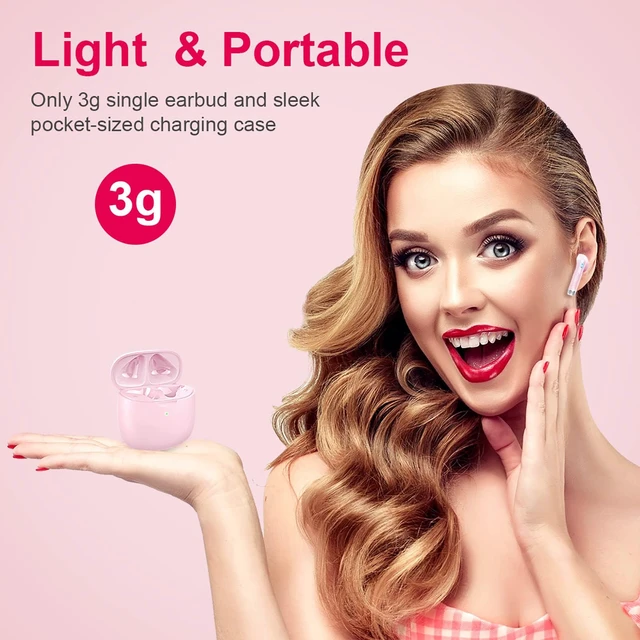 Alt view image 4 of 7 - Wireless Earbuds, Bluetooth 5.4 Earbuds Stereo Bass, Bluetooth Headphones | in Ear Noise Cancelling Mic, Wireless Earphones IP7 Waterproof Sports, 32H Playtime Mini USB C Charging Ear Buds Light Pink