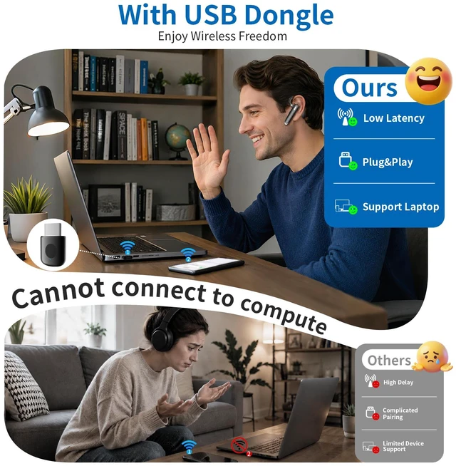 Alt view image 2 of 7 - Bluetooth Headset with USB Dongle,Wireless Headset with Mic for Work | Bluetooth 6.1,24H Talk Time&10H Playtime via USB,Dual connect & Mute Bluetooth Earpiece with Noise Canceling for Work Trucker