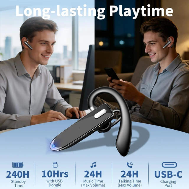 Alt view image 3 of 7 - Bluetooth Headset with USB Dongle,Wireless Headset with Mic for Work | Bluetooth 6.1,24H Talk Time&10H Playtime via USB,Dual connect & Mute Bluetooth Earpiece with Noise Canceling for Work Trucker