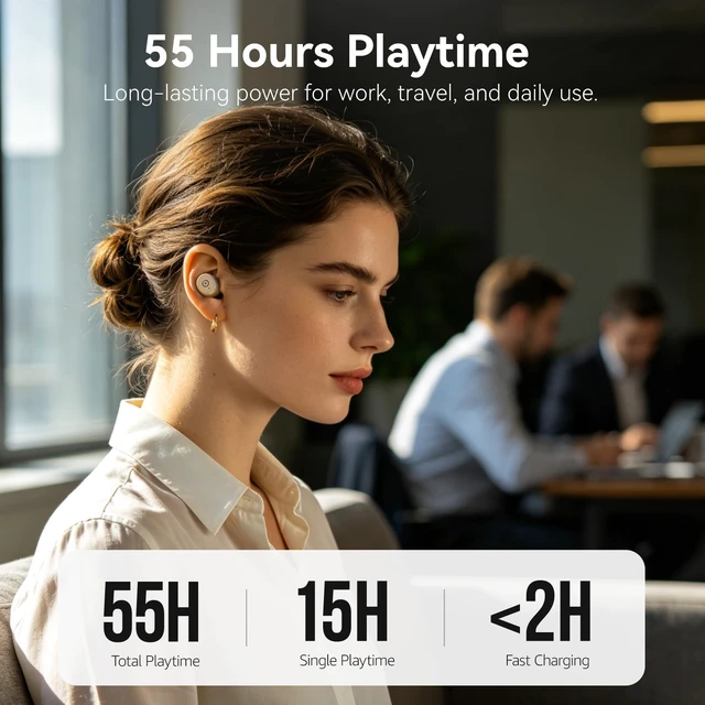 Alt view image 3 of 7 - T10 Wireless Earbuds Powerful Bass Stereo Wireless Charging, APP, IPX8 | Waterproof, 55H Playtime, Ergonomic Design In Ear buds, App Customize EQ, Bluetooth 5.3 Headphones for Work, Travel, Khaki