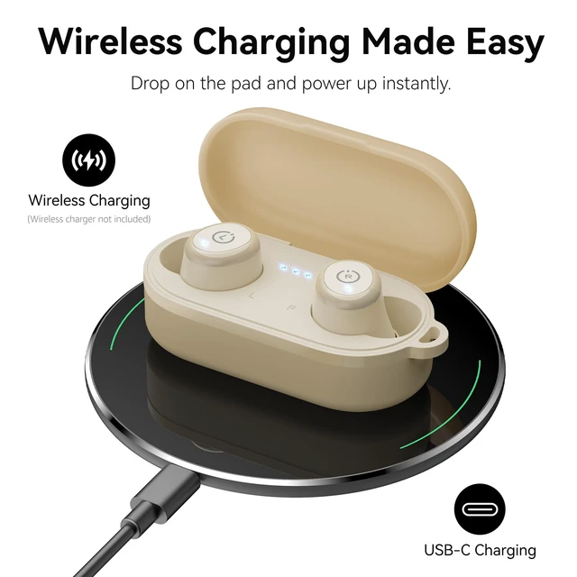 Alt view image 7 of 7 - T10 Wireless Earbuds Powerful Bass Stereo Wireless Charging, APP, IPX8 | Waterproof, 55H Playtime, Ergonomic Design In Ear buds, App Customize EQ, Bluetooth 5.3 Headphones for Work, Travel, Khaki
