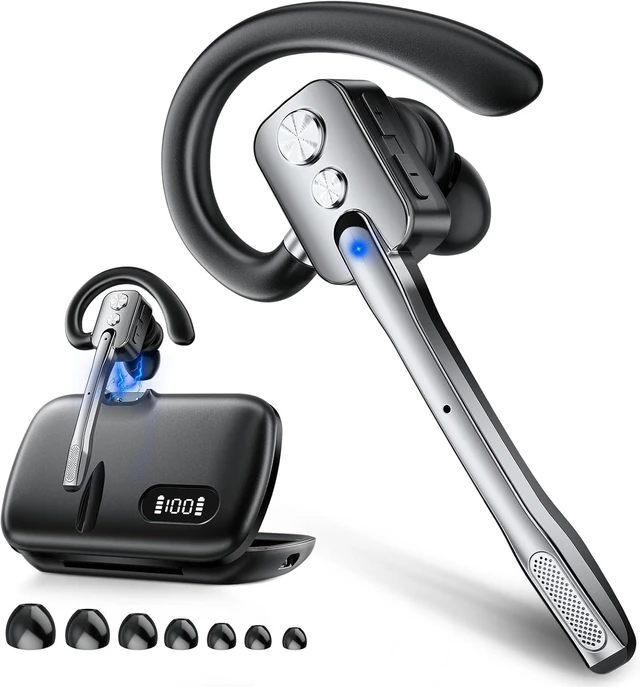 Main image of Bluetooth Headset, Wireless Headset with Dual-Mics & Noise Cancelling, Bluetooth Earpiece with Mute for Office Business Work Trucker, V5.3 Hands-Free Headset with QCC Chip for Phone PC iOS Android