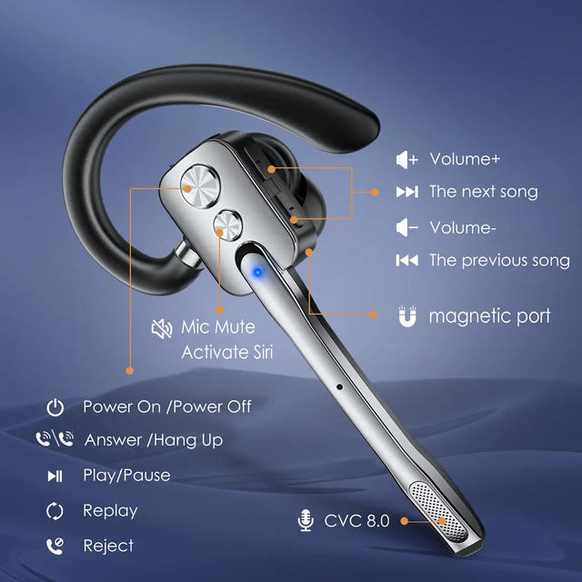 Alt view image 3 of 7 - Bluetooth Headset, Wireless Headset with Dual-Mics & Noise Cancelling, Bluetooth Earpiece with Mute for Office Business Work Trucker, V5.3 Hands-Free Headset with QCC Chip for Phone PC iOS Android