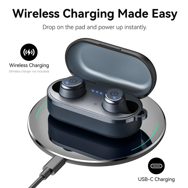 Alt view image 7 of 7 - T10 Wireless Earbuds Powerful Bass Stereo Wireless Charging, APP, IPX8 | Waterproof, 55H Playtime, Ergonomic Design In Ear buds, App Customize EQ, Bluetooth 5.3 Headphones for Work, Travel, Blue