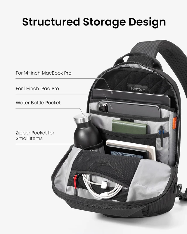 Alt view image 2 of 7 - 7L Sling Backpack Crossbody Bag for Men Women, EDC Daypack Chest Shoulder Bag for 14-Inch MacBook Pro M5/M4/M3/M2/M1, 13" MacBook Air/Neo, 13" iPad Air M4/M5, Organized, Daily Use, Work/Travel