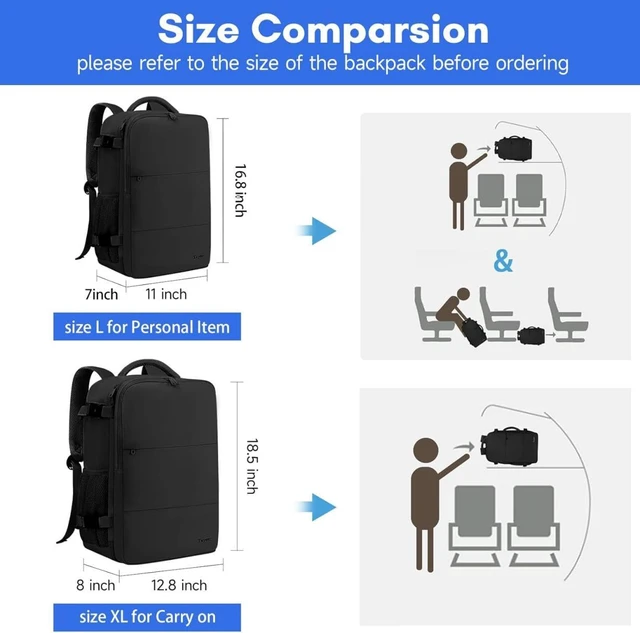 Alt view image 6 of 7 - Travel Laptop Backpack for Men, Airplane Approved Travel Backpack | 15.6inch Laptop Backpacks with Water Bottle Pocket, Lightweight College 35l Luggage Bookbag Gifts for Business Work, Black