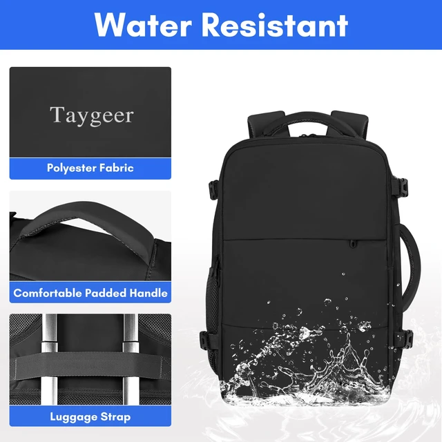 Alt view image 7 of 7 - Travel Laptop Backpack for Men, Airplane Approved Travel Backpack | 15.6inch Laptop Backpacks with Water Bottle Pocket, Lightweight College 35l Luggage Bookbag Gifts for Business Work, Black