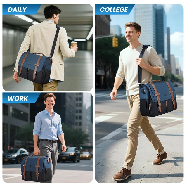 Alt view image 2 of 7 - Messenger Bag for School, 15.6 inch Mens Crossbody Satchel for Work | Laptop Bags with USB Charging Port, Large Student College Bag, Water Resistant Computer Briefcase for Office, Commuting