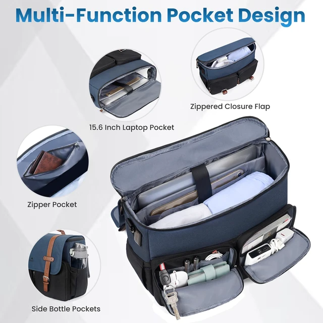 Alt view image 5 of 7 - Messenger Bag for School, 15.6 inch Mens Crossbody Satchel for Work | Laptop Bags with USB Charging Port, Large Student College Bag, Water Resistant Computer Briefcase for Office, Commuting