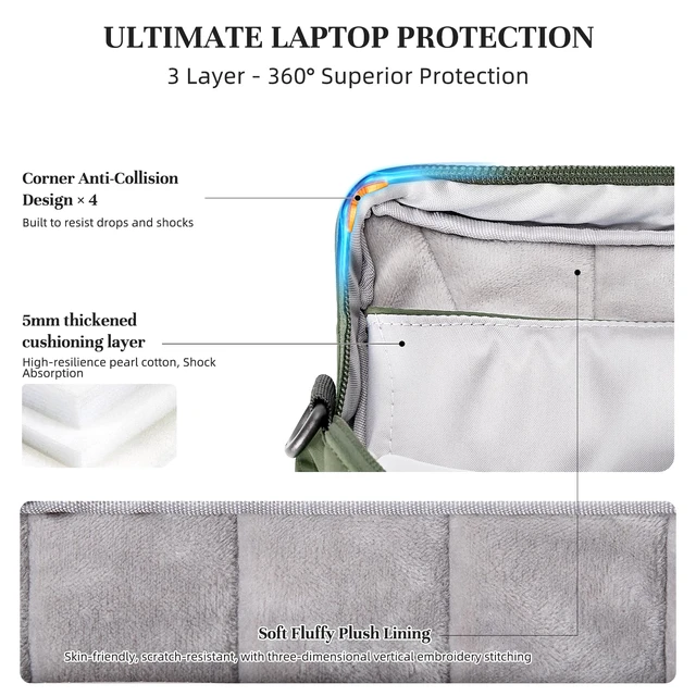 Alt view image 5 of 7 - 17.3 Inch Laptop Bag for Men Women, Lightweight Computer Bag Laptop Briefcase with Shoulder Strap, Water-Resistant Laptop Shoulder Bag Work Bag Business Travel Office, Olive Green