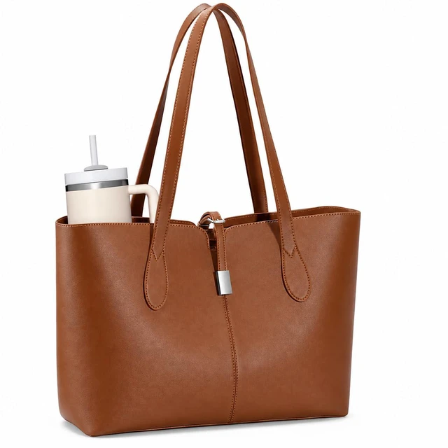 Main image of Tote Bag for Women 15.6" Work Bag with Removable Laptop Sleeve | Leather Laptop Bag Lightweight Computer Handbag Shoulder Bag with Laptop Compartment & Multiple Pockets, Dark Brown