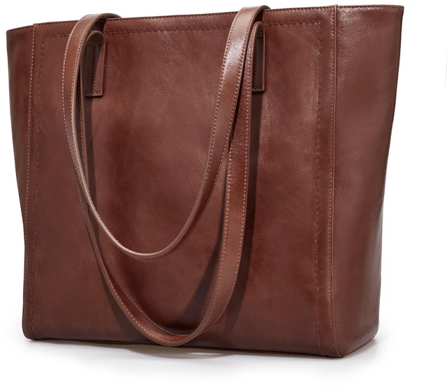 Main image of Genuine Leather Work Tote Bags For Women Large Tote Bag With Zipper Brown Real Leather Purse With Compartment Vintage Handbags Womens Designer Shoulder And Handbags For Travel Everyday