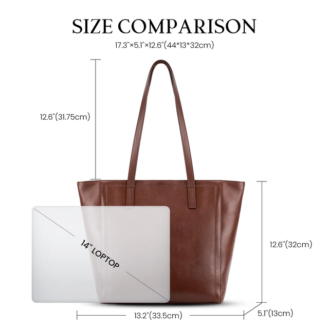 Alt view image 4 of 7 - Genuine Leather Work Tote Bags For Women Large Tote Bag With Zipper Brown Real Leather Purse With Compartment Vintage Handbags Womens Designer Shoulder And Handbags For Travel Everyday