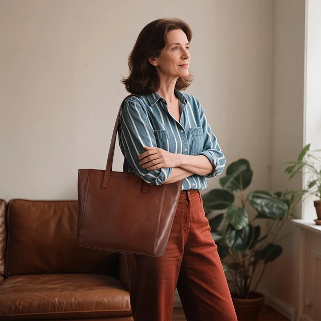Alt view image 2 of 7 - Genuine Leather Work Tote Bags For Women Large Tote Bag With Zipper Brown Real Leather Purse With Compartment Vintage Handbags Womens Designer Shoulder And Handbags For Travel Everyday
