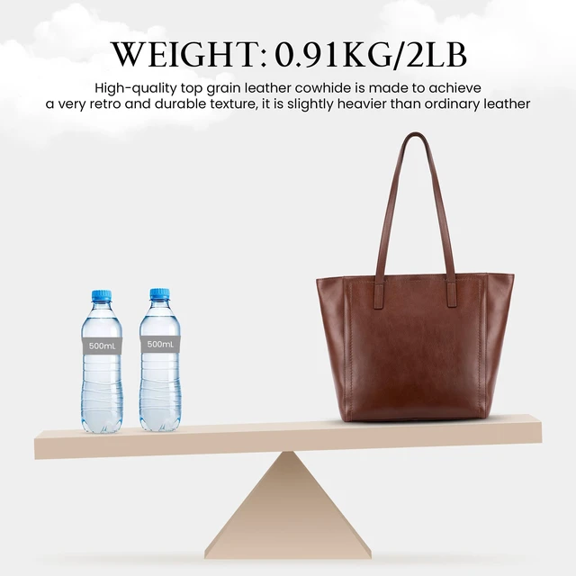 Alt view image 5 of 7 - Genuine Leather Work Tote Bags For Women Large Tote Bag With Zipper Brown Real Leather Purse With Compartment Vintage Handbags Womens Designer Shoulder And Handbags For Travel Everyday
