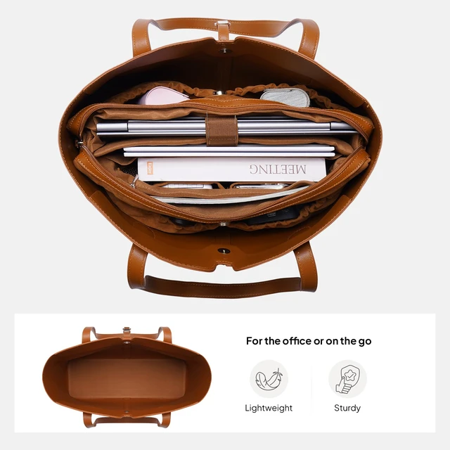 Alt view image 5 of 6 - Tote Bag for Women 15.6" Work Bag with Removable Laptop Sleeve | Leather Laptop Bag Lightweight Computer Handbag Shoulder Bag with Laptop Compartment & Multiple Pockets, Dark Brown