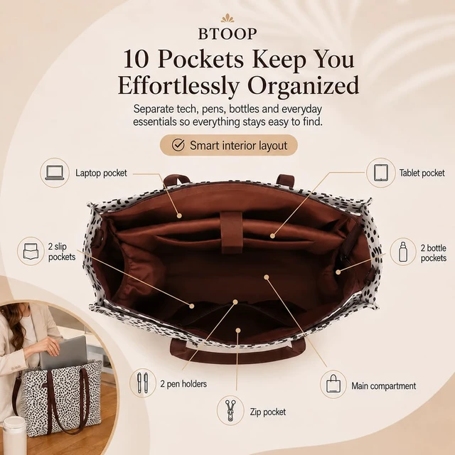 Alt view image 4 of 7 - Work Tote Bag for Women, Laptop Tote Bag With 15.6 Inch Padded Compartment, Teacher Nurse Bible Bags Professional Briefcase Business Computer Purses for Office, School and Travel