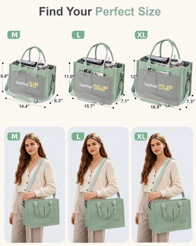 Alt view image 5 of 7 - Canvas Tote Bag for Women with Zipper Closure & Individual Compartments for Work College, Crossbody Laptop Tote Purse Handbag with Detachable Strap & Bottom Support for Teacher & Nurse Green