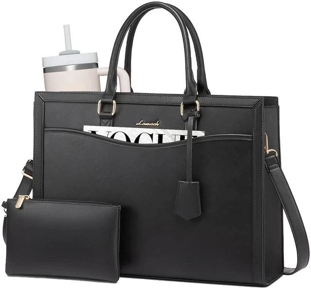 Main image of Laptop Tote Bag for Women, Large Work Computer Bag with Cup Holder | PU Leather Business Briefcase Teacher Travel College Bag Handbag fit for 15.6 inch Laptop, Office Purses Gifts for Women,2pcs