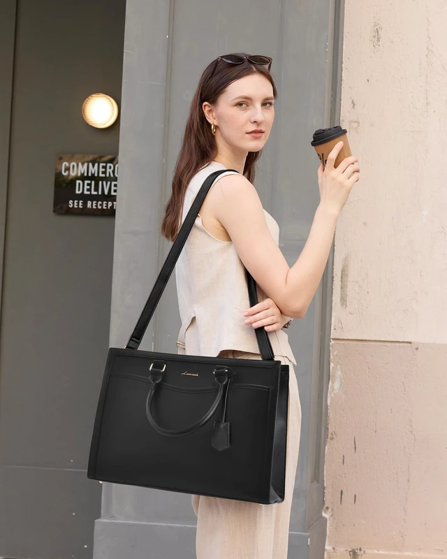 Alt view image 3 of 7 - Laptop Tote Bag for Women, Large Work Computer Bag with Cup Holder | PU Leather Business Briefcase Teacher Travel College Bag Handbag fit for 15.6 inch Laptop, Office Purses Gifts for Women,2pcs