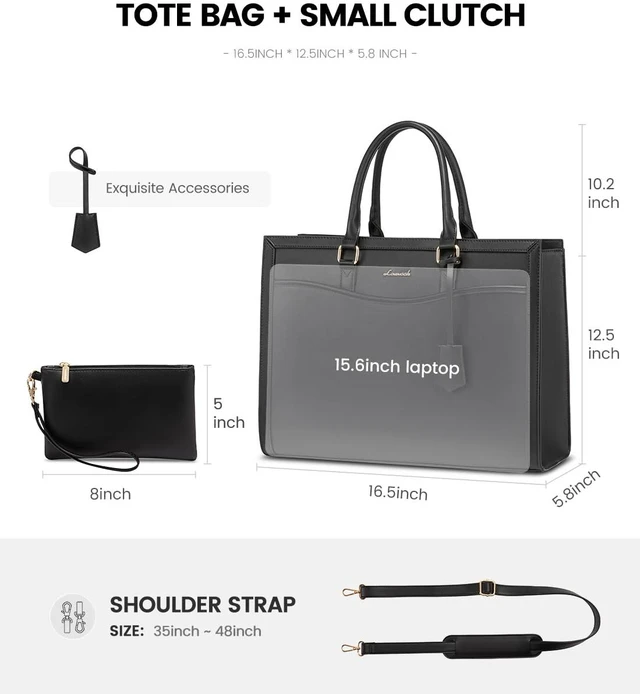 Alt view image 7 of 7 - Laptop Tote Bag for Women, Large Work Computer Bag with Cup Holder | PU Leather Business Briefcase Teacher Travel College Bag Handbag fit for 15.6 inch Laptop, Office Purses Gifts for Women,2pcs