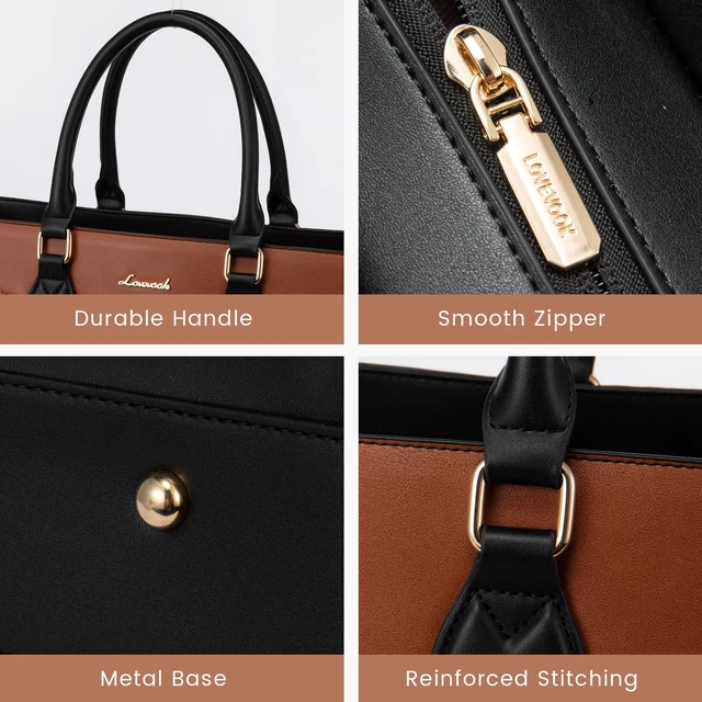 Alt view image 7 of 7 - Laptop Bag for Women,15.6 lnch Waterproof Lightweight Leather Tote Bag,Professional Business Office Work Bags with Clutch Purse, Large Capacity Computer Shoulder Handbag,Black-White-Brown