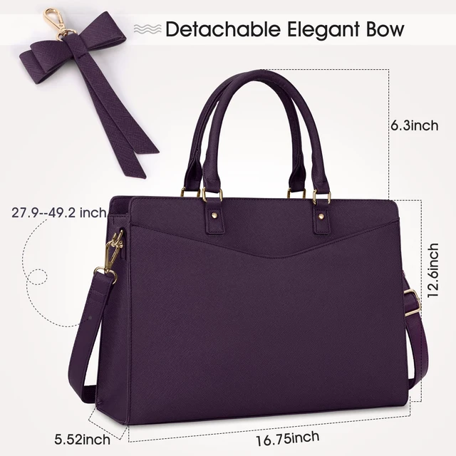 Alt view image 3 of 7 - Laptop Bag for Women 15.6 Inch PU Tote Bag Business Work Bag Waterproof Briefcase Computer Tote Lightweight Handbag Shoulder, Dark Purple