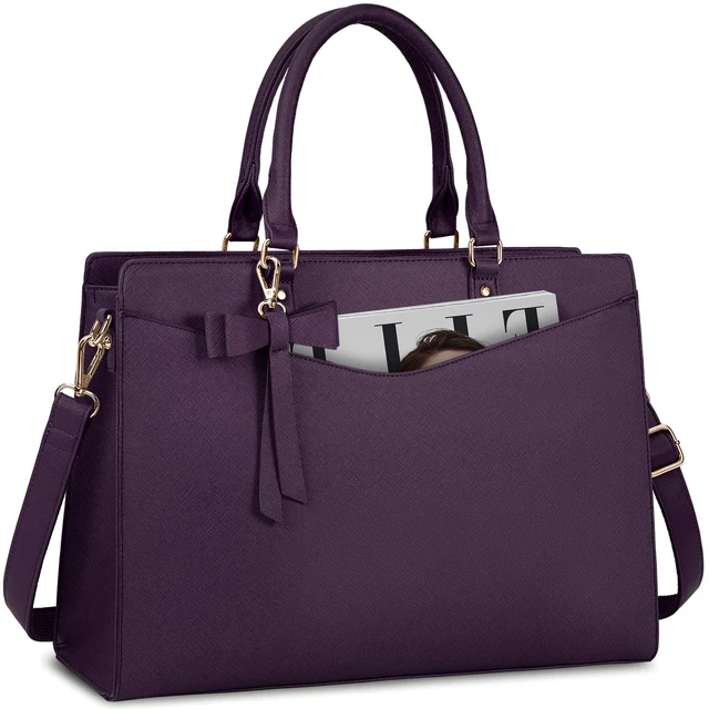 Main image of Laptop Bag for Women 15.6 Inch PU Tote Bag Business Work Bag Waterproof Briefcase Computer Tote Lightweight Handbag Shoulder, Dark Purple