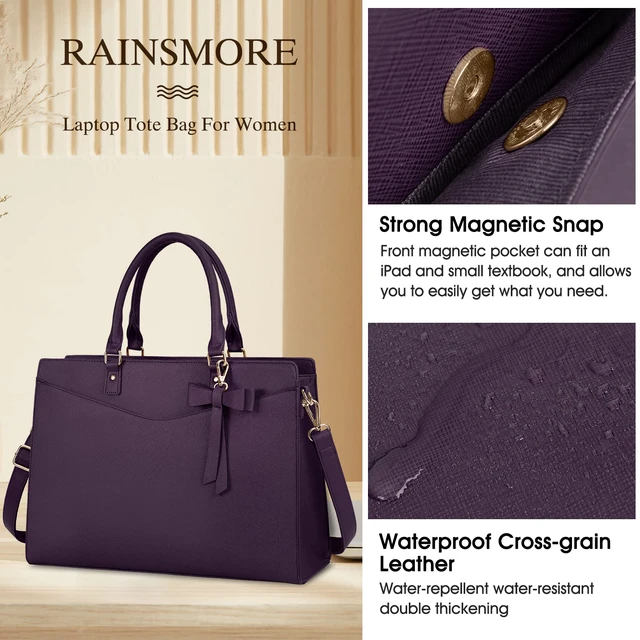 Alt view image 4 of 7 - Laptop Bag for Women 15.6 Inch PU Tote Bag Business Work Bag Waterproof Briefcase Computer Tote Lightweight Handbag Shoulder, Dark Purple