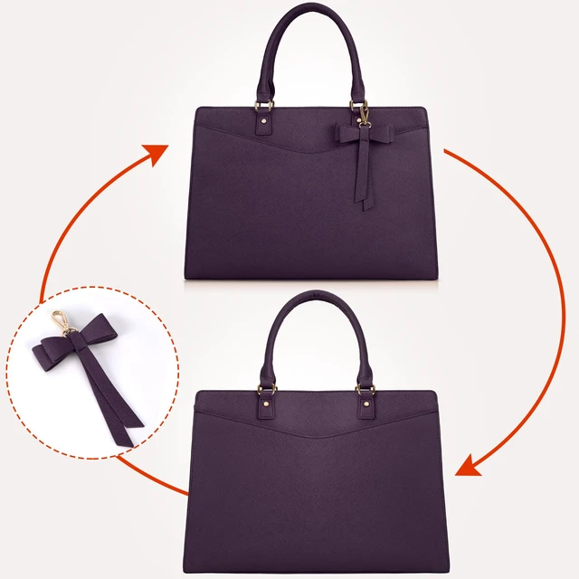 Alt view image 7 of 7 - Laptop Bag for Women 15.6 Inch PU Tote Bag Business Work Bag Waterproof Briefcase Computer Tote Lightweight Handbag Shoulder, Dark Purple