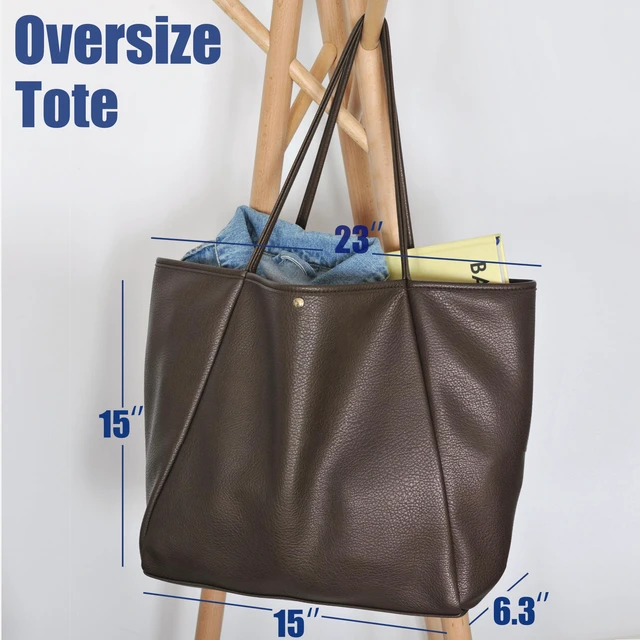 Alt view image 4 of 6 - Oversize Pu Leather Tote Women Weekender Bag Shopper Handbag Travel Purse (Coffee)