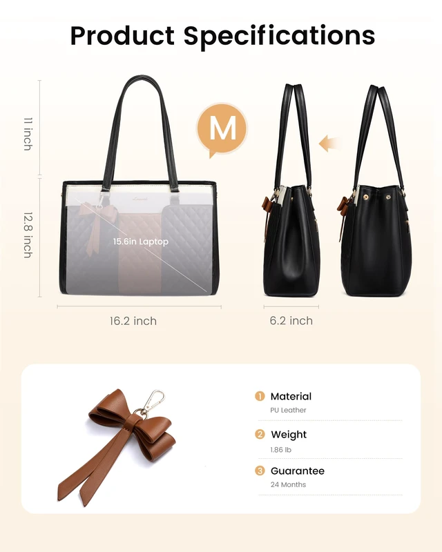Alt view image 4 of 6 - Laptop Tote Bag for Women 15.6 Inch PU Leather Work Bag | Quilted Work Tote Bag with 40OZ Cup Holder, Waterproof Computer Bag for Teacher Office Professional Handbags Gifts