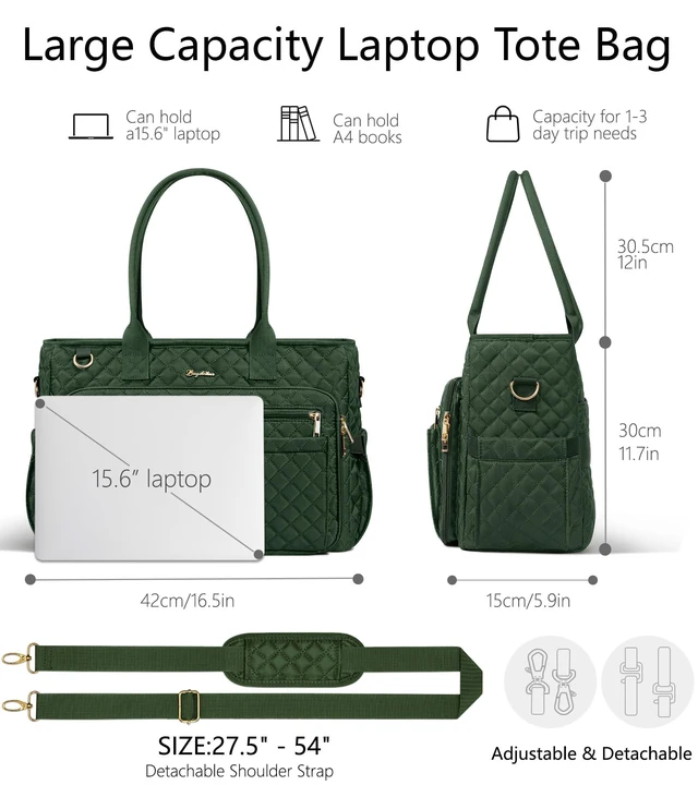 Alt view image 4 of 7 - Teacher Tote Bag for Women, 15.6" Laptop Work Tote Computer Bag | Quilted Bible Nurse Bag with 40oz Cup Holder, Insulated Pocket & Strap, Large Laptop Briefcase for School Travel Office Gifts